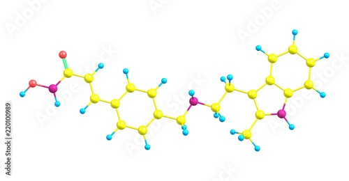 Molecular structure of Panobinostat isolated on white photo
