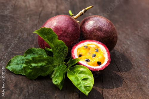 Passion fruit with leaves. photo