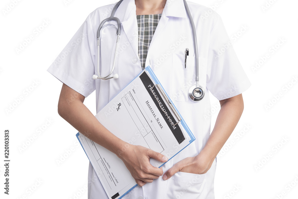 Doctor holding prescription paper isolated on white background. Doctor holding prescription paper isolated on white background.
