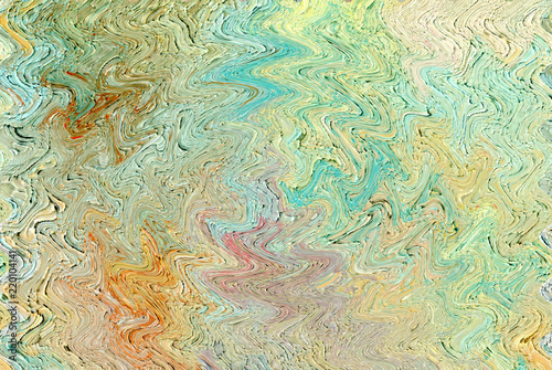 Oil painting on canvas and digital technology. Colorful shiny clean and solid abstract background with a wavy pattern. Motives of transparent water waves, ripples and movements.