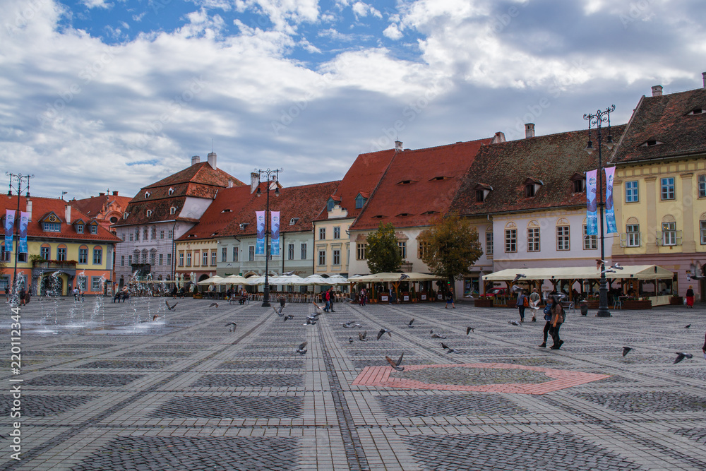 Colorful square in Sibiu, Romania