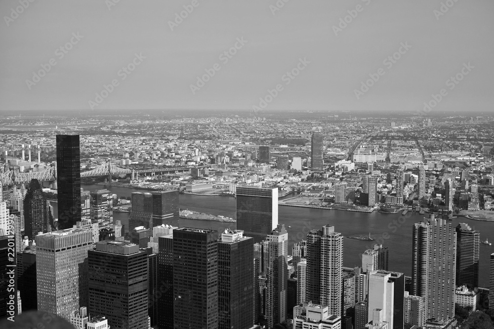 Black and white aerial of New York City