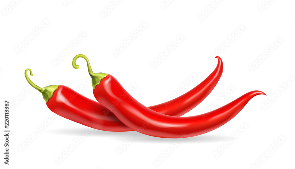 Realistic Red hot chili peppers, isolated icon vector illustrations Realistic Red hot chili peppers, isolated icon vector illustrations
