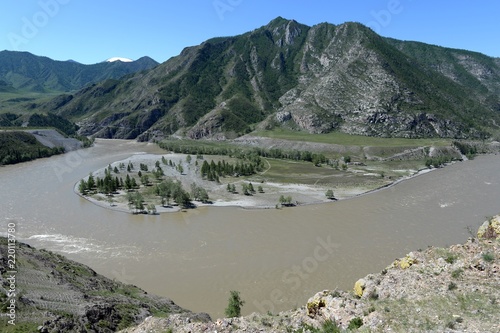 Place of the confluence of the rivers Katun and Chuya in Altai mountains. Siberia, Russia