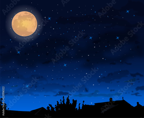 Full moon night skt background Vector. Halloween concepts