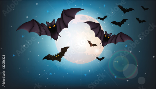 Bats flying at night Vector. Full moon. Halloween concepts photo