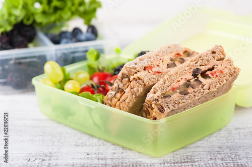 Vegetarian sandwich and berries