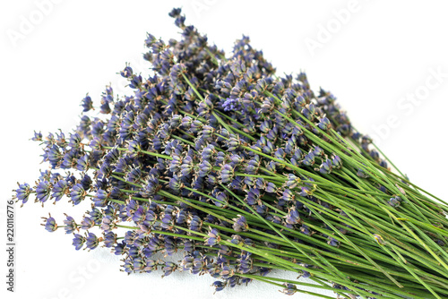 Fototapeta Naklejka Na Ścianę i Meble -  A bunch of lavender on white wooden ground