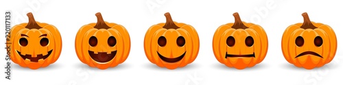 Set pumpkin on white background. The main symbol of the Happy Halloween holiday. Orange pumpkin with smile for your design for the holiday Halloween. Vector illustration.