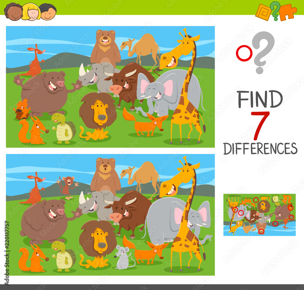 Fototapeta premium differences puzzle game with animal characters