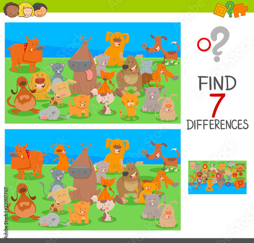 differences game with dog and cat characters