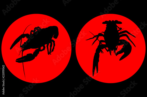 The emblem. Silhouette of crustaceans crawfish silhouette, crayfish icon, lobster sign, crawfish symbol Vector