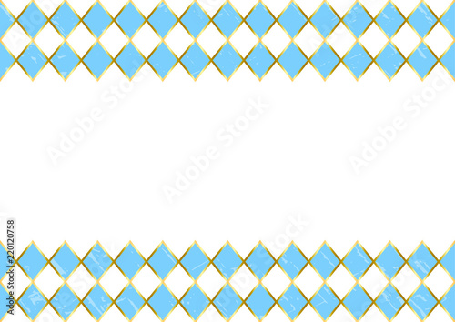 Decorative Oktoberfest background with border of textured blue and white squares with golden outlines for text, decoration, poster, advertisement, lettering, greeting card, banner, poster, invitation