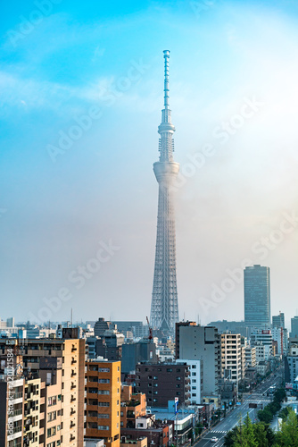 Kinshicho, Tokyo/Japan - June 22, 2018: The Main Street to Tokyo Skytree at sunrise on LOTTE CITY HOTEL