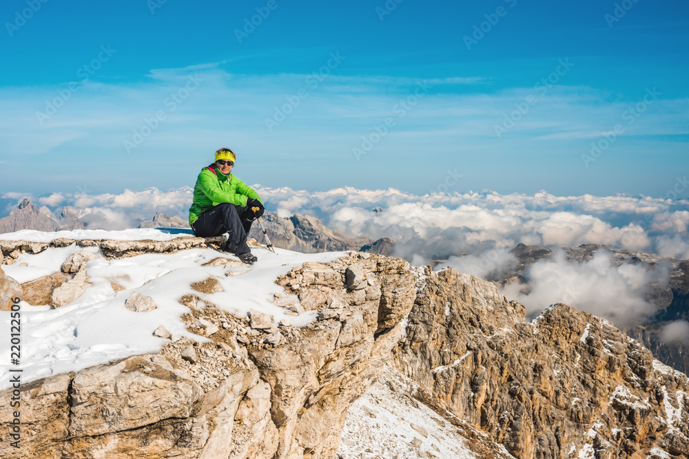 Obraz premium hiking woman having rest in mountains
