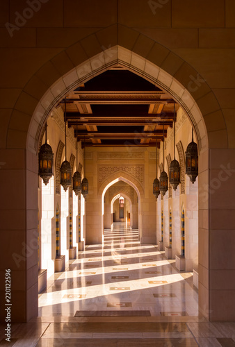 Archway at Sultan Qaboos Grand Mosque in Muscat, Oman photo