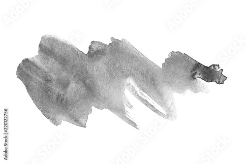 Gray watercolor colorless ink spot on paper