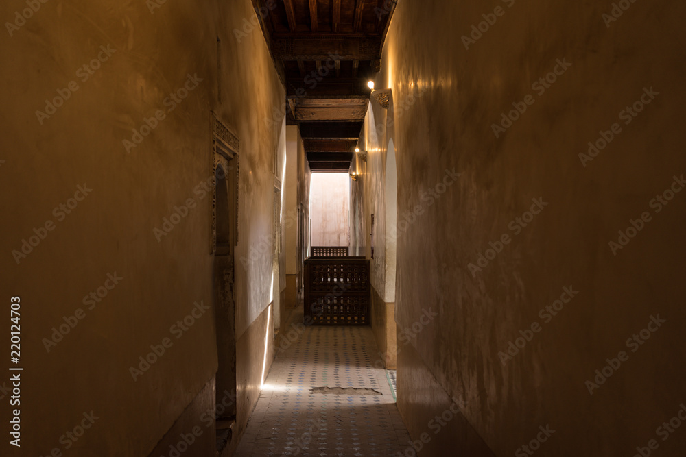 Fototapeta premium old empty alley in historic medina in marrakesh, morocco