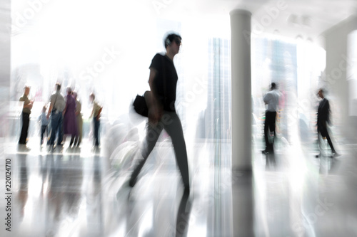 group of people in the lobby business center