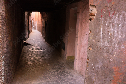 old empty alley in historic medina in marrakesh  morocco