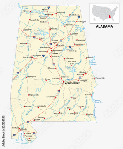 road map of the US American State of Alabama