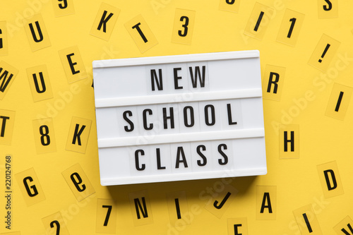 New school class lightbox message on a bright yellow background