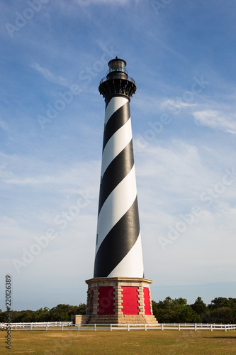 Cape Hatteras Light House with a Blue Sky and Wispy Clouds