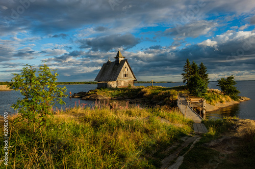 Old russian Orthodox wooden church in the village Rabocheostrovsk, Karelia