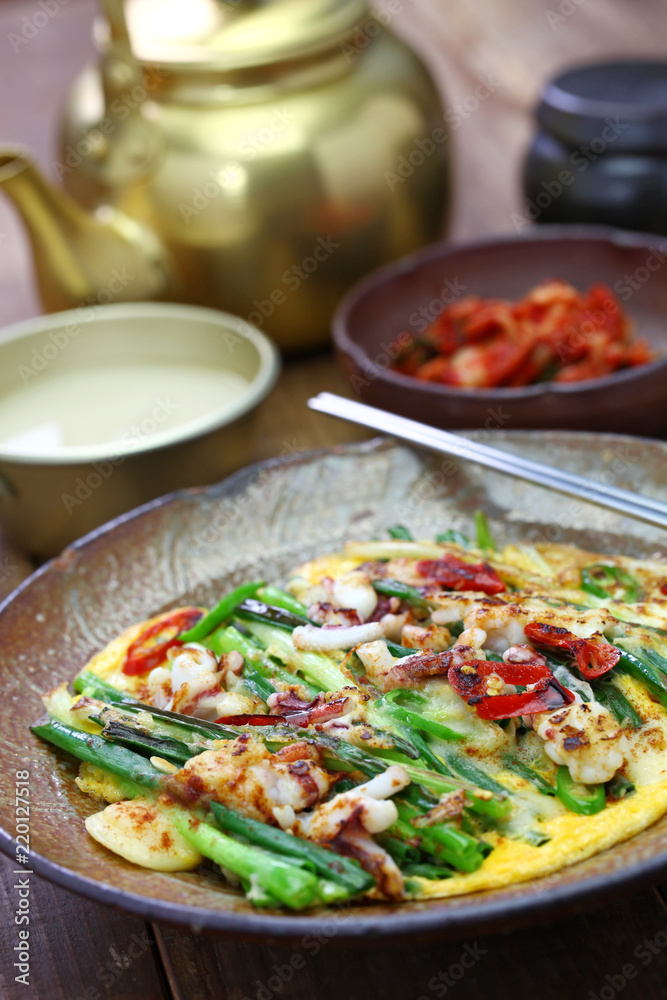 pajeon, seafood scallion pancake, korean food pajeon, seafood scallion pancake, korean food