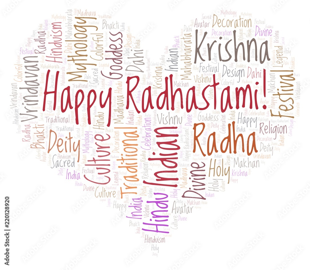 Happy Radhastami in heart shape word cloud. Stock Illustration ...