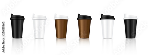 Mock up Realistic Coffee Cup Packaging Product with Black, White, Paper Brown Color Background Illustration
