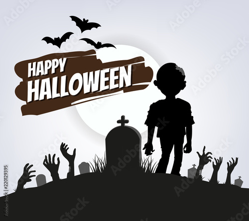 Design of Happy Halloween text for halloween day and card or background