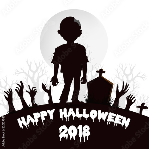 Design of Happy Halloween 2018 text for halloween day and card or background