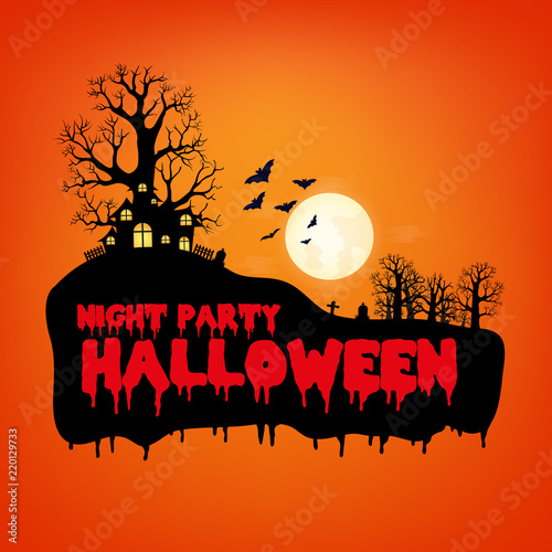 Design of Halloween Night Party text for halloween day and card or background