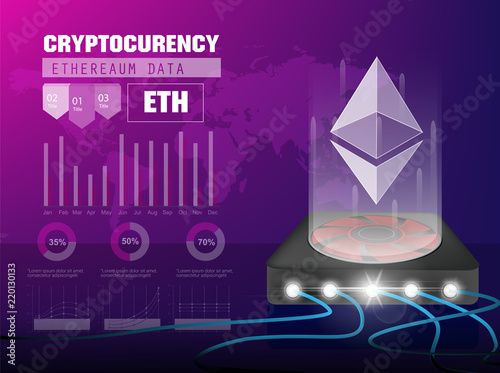 Cryptocurrency icon with info graphic digital style on modern background:ETH icon