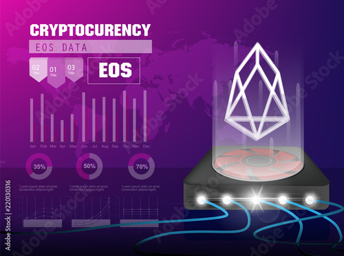 Cryptocurrency icon with info graphic digital style on modern background:EOS icon