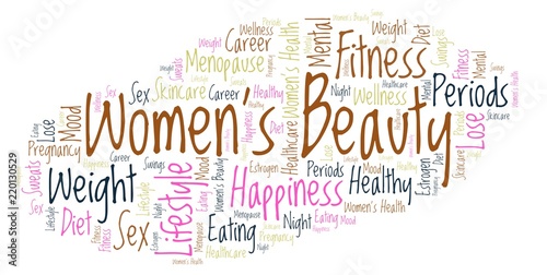 Word cloud with text Women's beauty on a white background.