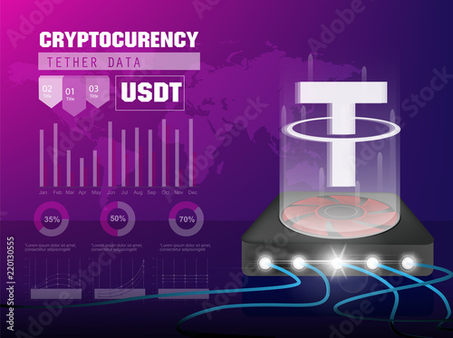 Cryptocurrency icon with info graphic digital style on modern background:USDT icon