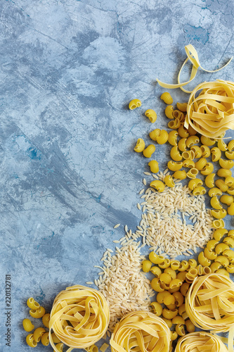 Different types of pasta from durum wheat. photo