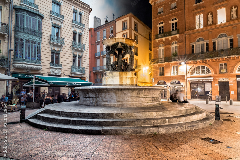 The quiet fountain in Toulouse. Day Night