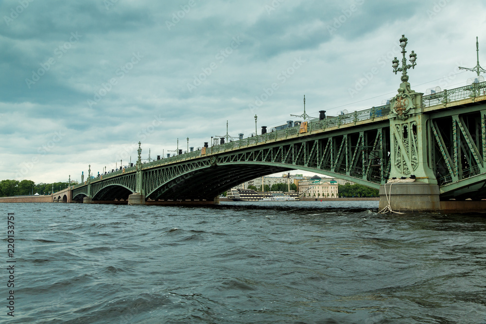  Trinity Bridge in St. Petersburg, Russia.  St. Petersburg, Russia. View of the Neva river on the Trinity Bridge.