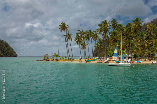Fototapeta Naklejka Na Ścianę i Meble -  Marigot Bay Saint Lucia, Caribbean Sea. Exposure done while in a boat tour of Santa Lucia coast.