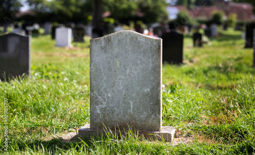Fotografia Blank gravestone with other graves and trees in background