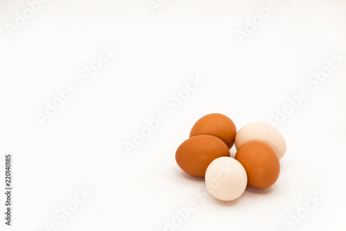 Still life with white and brown eggs.