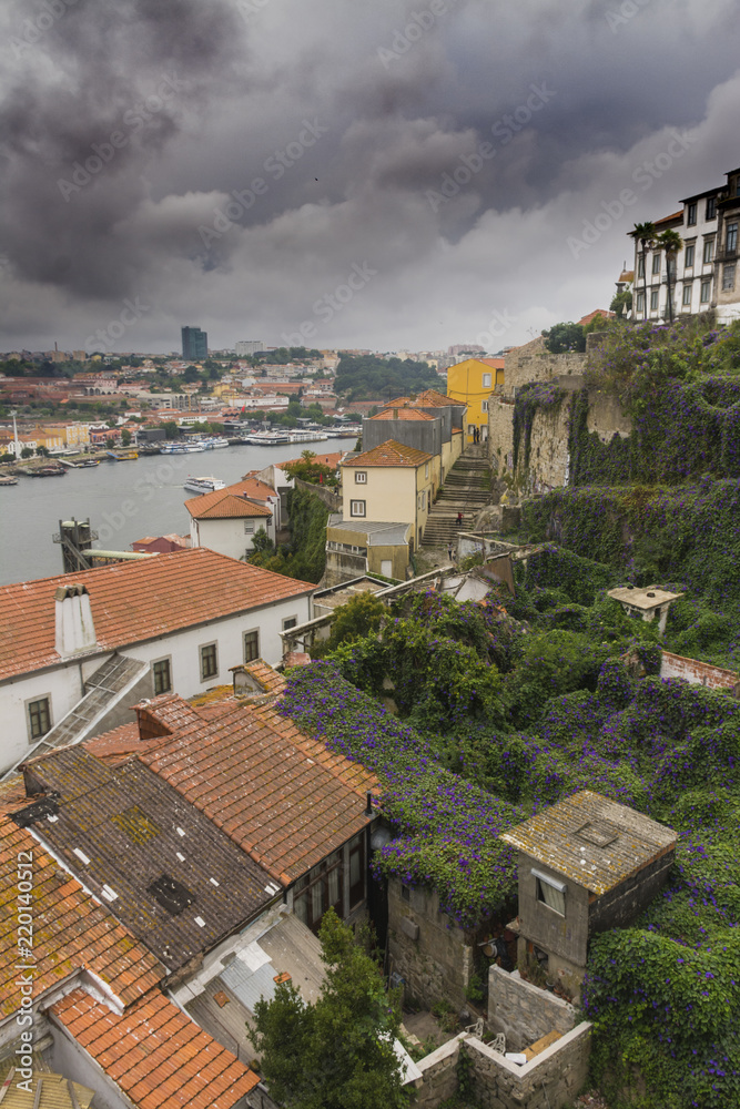 Roofs of old houses next to the river Douro, Porto, Portugal