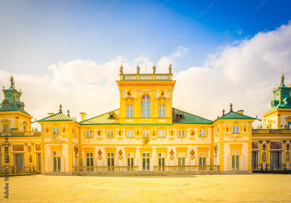 facade of Wilanow palace in Warsaw, Poland, retro toned