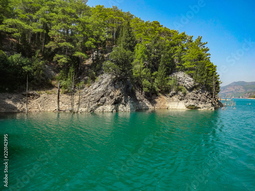 Turquoise lake and mountains. Turkish Green Canyon 