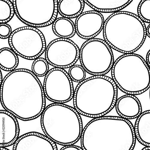 Monochrome organic rounds. Stylish structure of natural cells. Hand drawn abstract background.