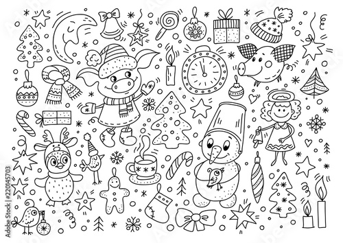 Big set of Christmas design element in doodle style