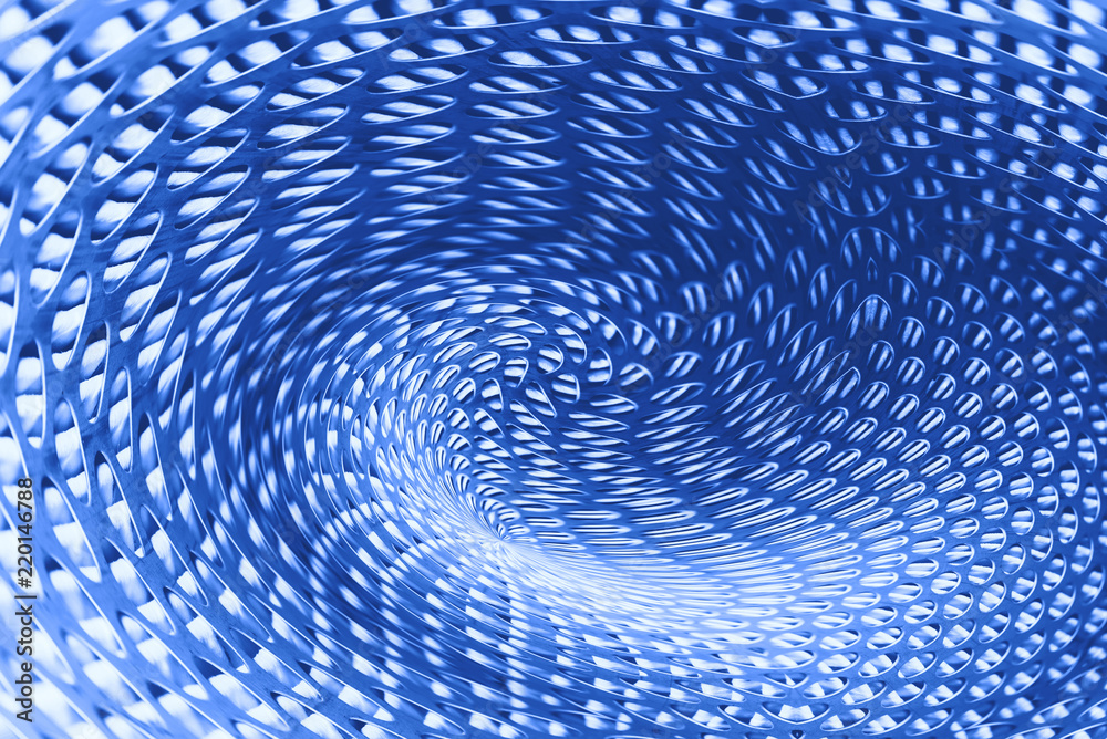 Spherical warp of space at edge of shot in blue. Fantastic background image of wormhole of metallic and cobalt color. Spherical warp of space at edge of shot in blue. Fantastic background image of wormhole of metallic and cobalt color.